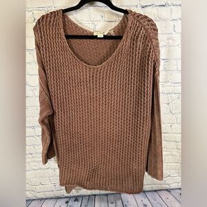 Simply Noelle Brown Boho Hipster Crochet Contrast Sleeve Relaxed Fit Sweater L